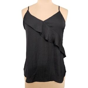 Naked Zebra Black Ruffle Cami Top Large Strappy Sleeveless Blouse Chic Y2K